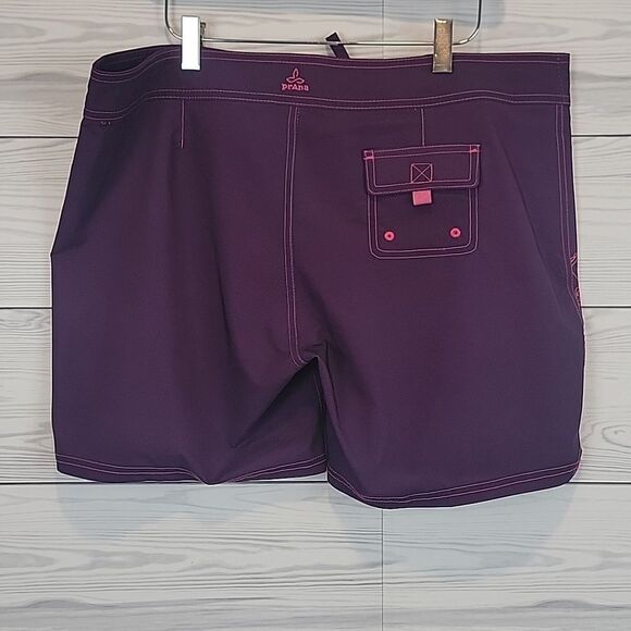 Prana Makenna Purple Board Shorts with Pink Accents Womens Size XL - Picture 4 of 12